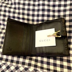 AUTH Gucci Bifold Black Leather Embossed Wallet